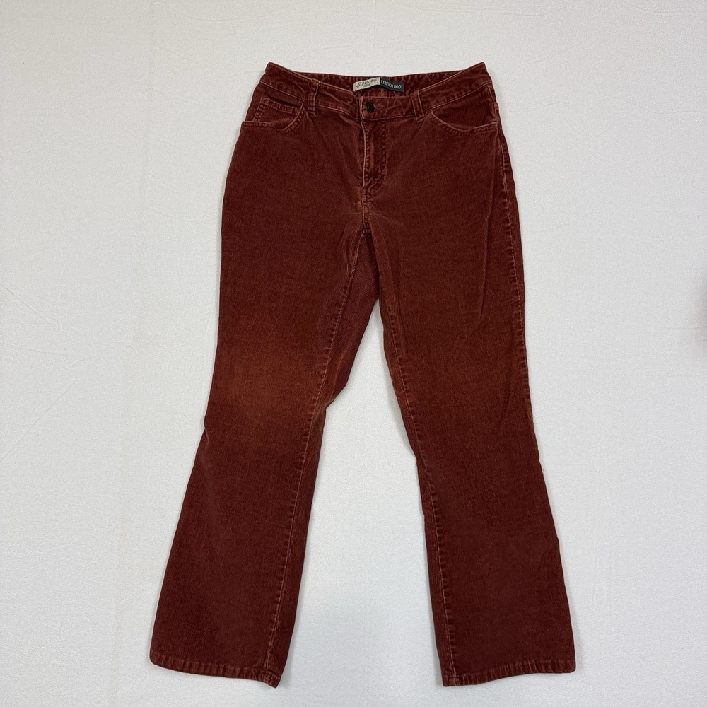 Stretch Corduroy Boot Cut Pants Women 10 Petite Rust Brown Cinnamon Boho Western